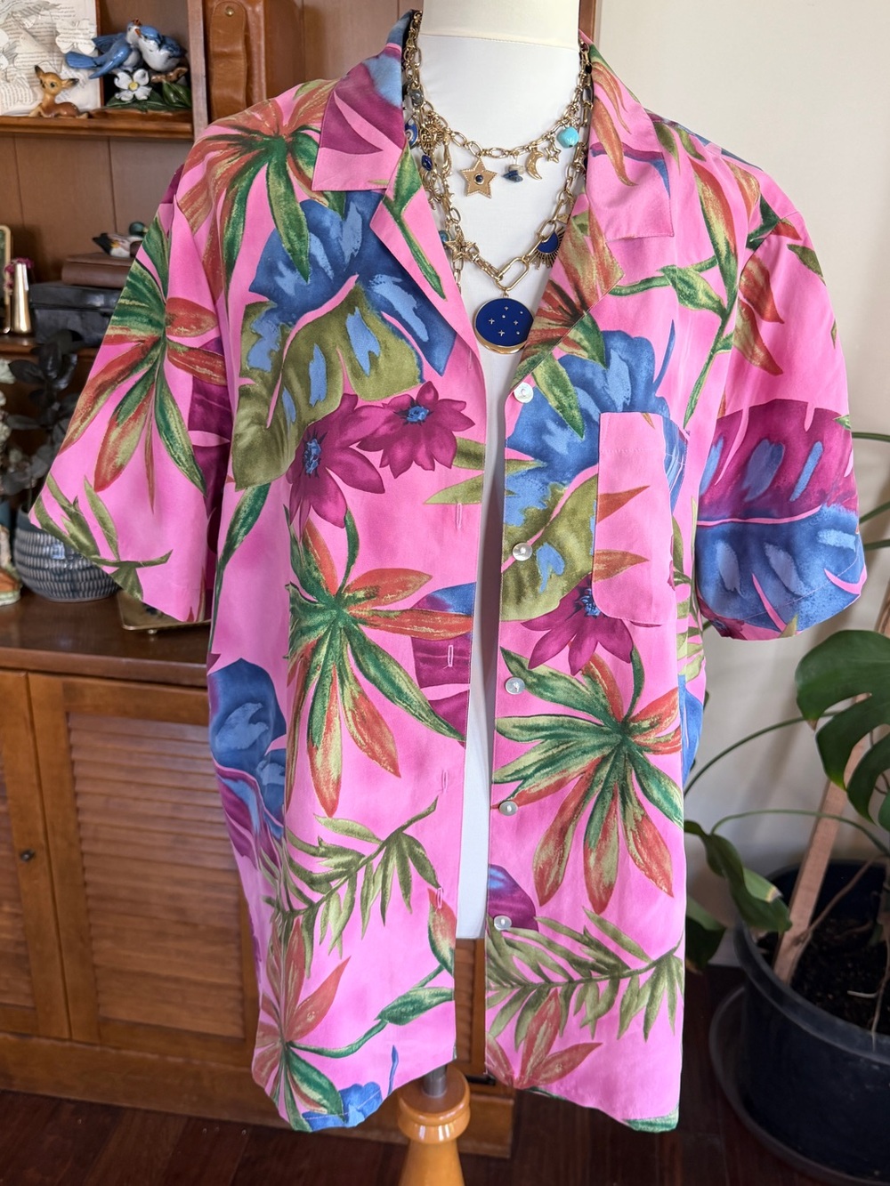 Alfred Dunner Silk Tropical Pink Floral Button-Up Shirt 20